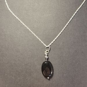 Homemade 18" Silver chain Black Stone pendant.